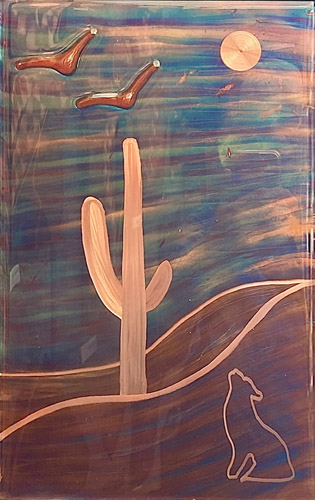Coyote Night torch fired copper painting